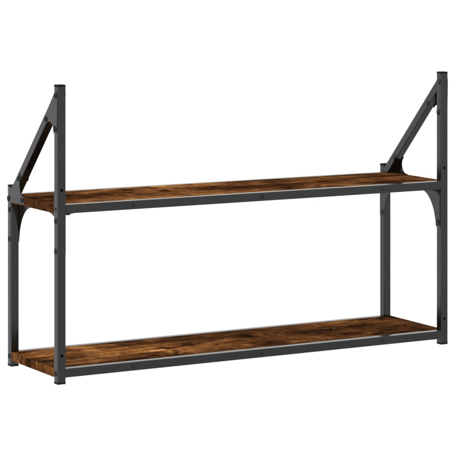 Wandrek 2-Laags Bewerkt Hout Kleurig Gerookt Eiken 80 x 21 x 51 cm