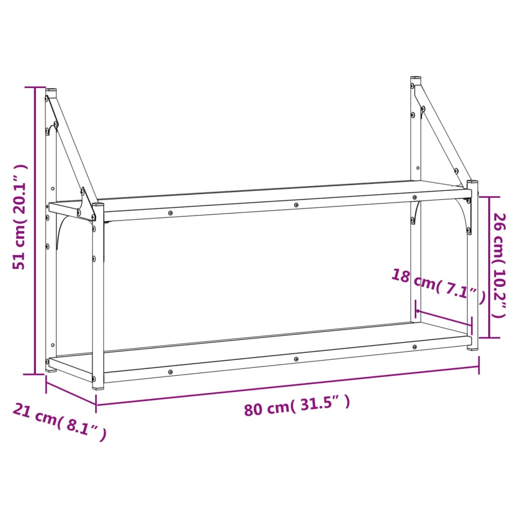 Wandrek 2-Laags Bewerkt Hout Kleurig Gerookt Eiken 80 x 21 x 51 cm