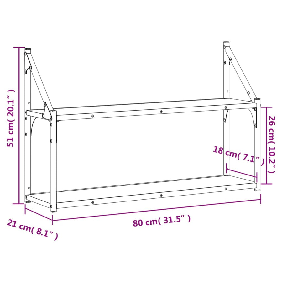 Wandrek 2-Laags Bewerkt Hout Kleurig Gerookt Eiken 80 x 21 x 51 cm