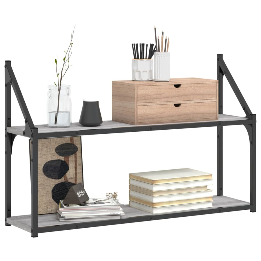 Wandrek 2-Laags Bewerkt Hout Eiken Grijs Sonoma 80 x 21 x 51 cm