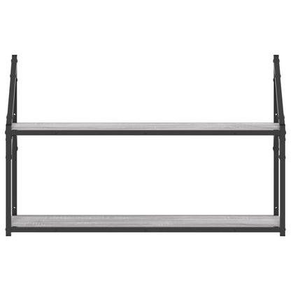 Wandrek 2-Laags Bewerkt Hout Eiken Grijs Sonoma 80 x 21 x 51 cm