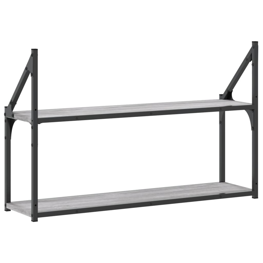 Wandrek 2-Laags Bewerkt Hout Eiken Grijs Sonoma 80 x 21 x 51 cm