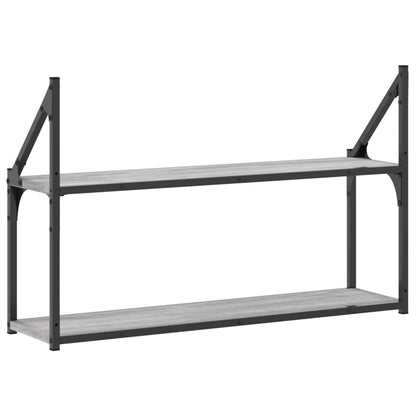 Wandrek 2-Laags Bewerkt Hout Eiken Grijs Sonoma 80 x 21 x 51 cm
