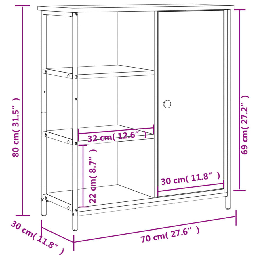Dressoir 70X30X80 Cm Bewerkt Hout Gerookt Eikenkleurig