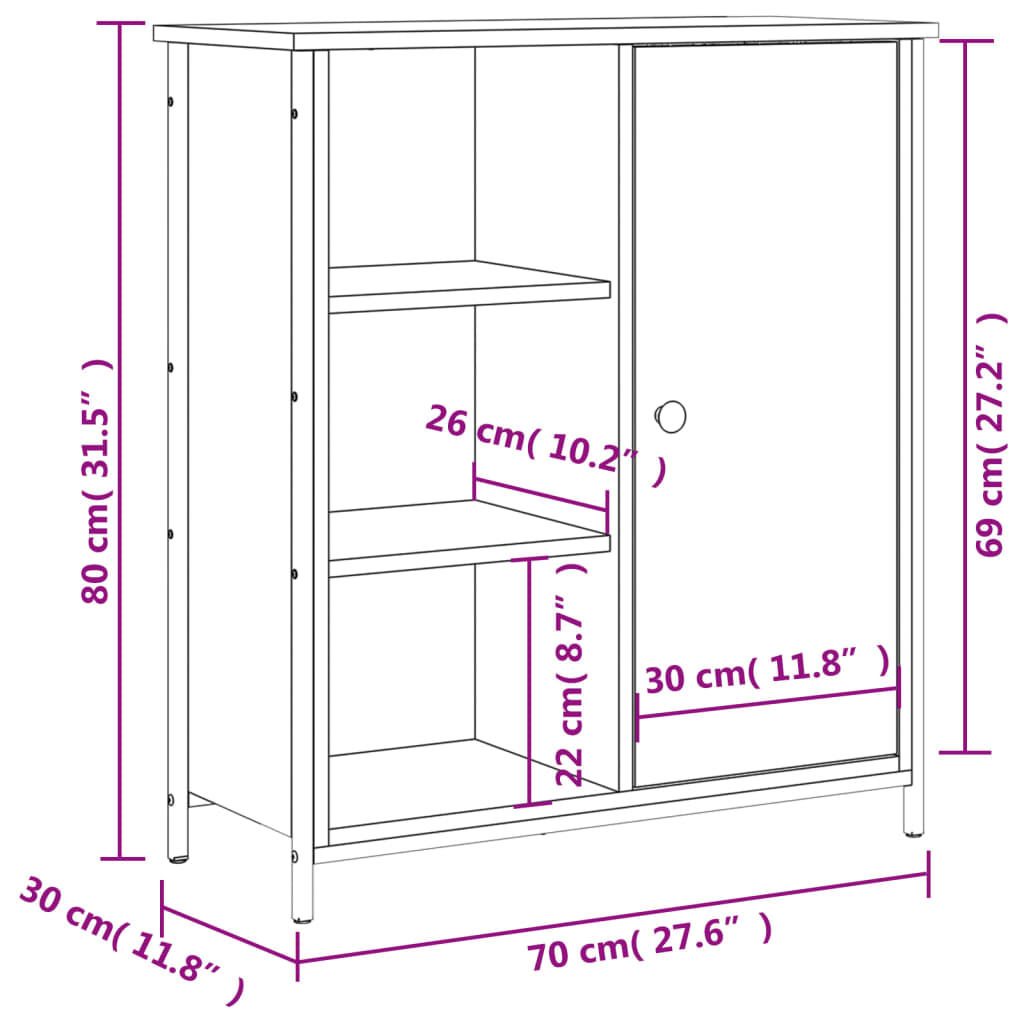 Dressoir 70X30X80 Cm Bewerkt Hout Gerookt Eikenkleurig
