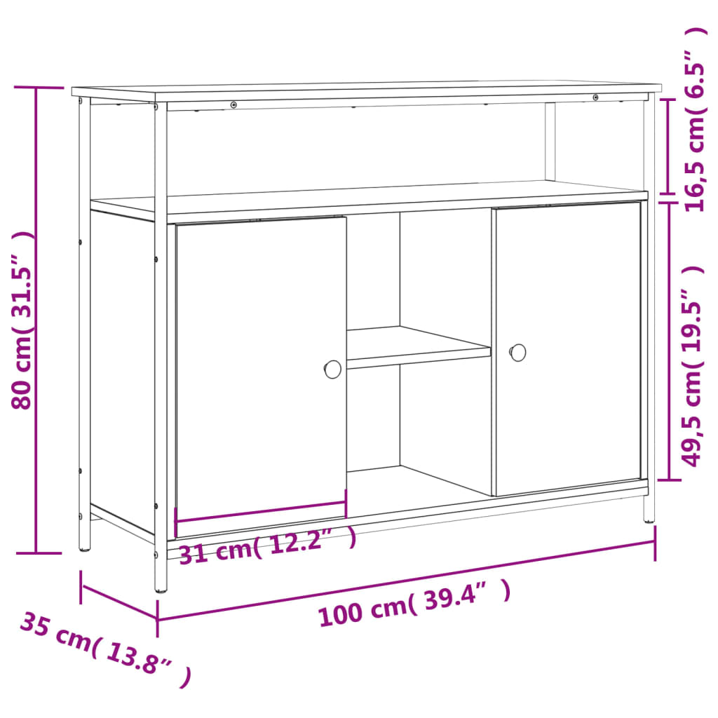 Dressoir 100X35X80 Cm Bewerkt Hout Grijs Sonoma