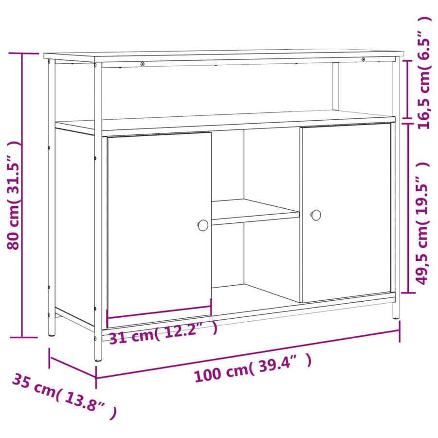 Dressoir 100X35X80 Cm Bewerkt Hout Grijs Sonoma