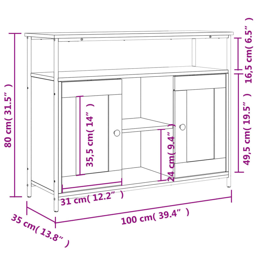Dressoir 100X35X80 Cm Bewerkt Hout Grijs Sonoma