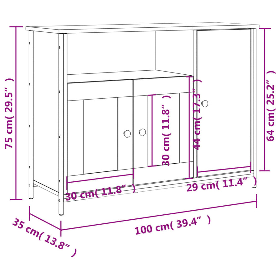 Dressoir 100X35X75 Cm Bewerkt Hout Kleurig Sonoma eiken