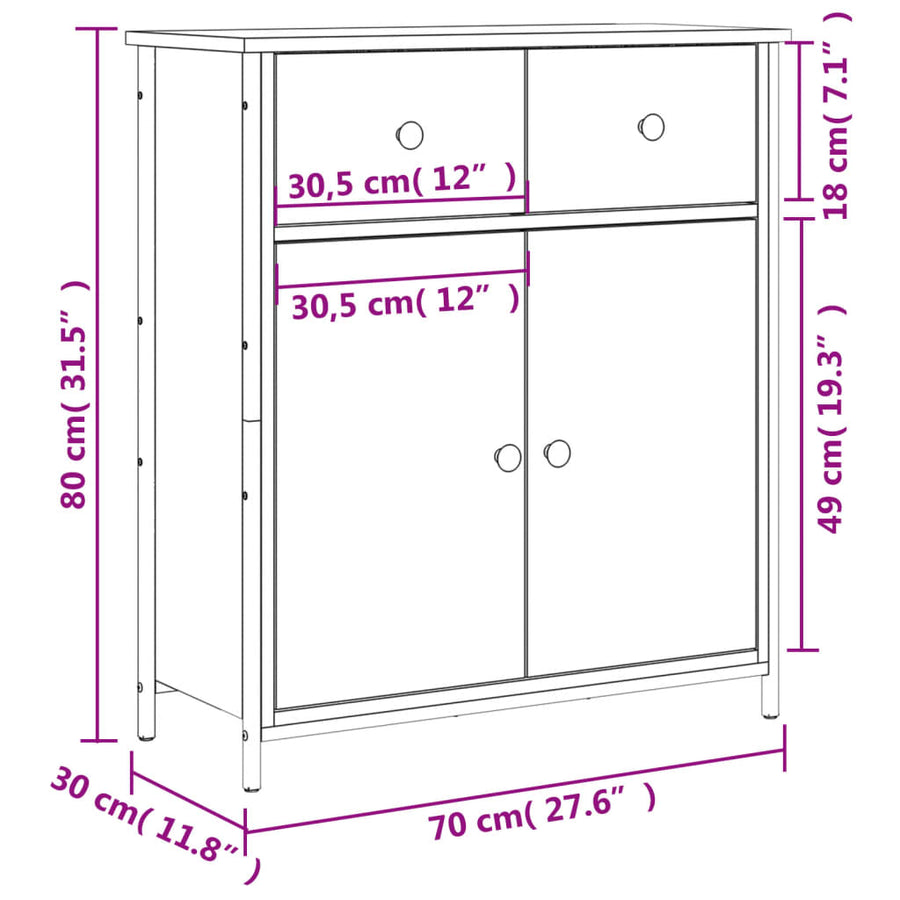 Dressoir 70X30X80 Cm Bewerkt Hout Sonoma Eikenkleurig