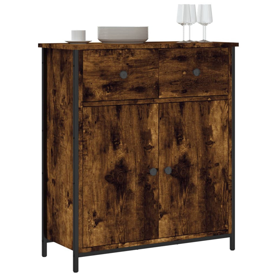 Dressoir 70X30X80 Cm Bewerkt Hout Gerookt Eikenkleurig