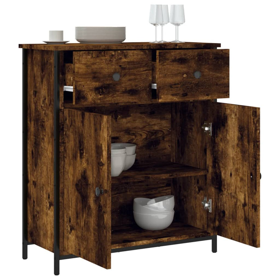 Dressoir 70X30X80 Cm Bewerkt Hout Gerookt Eikenkleurig