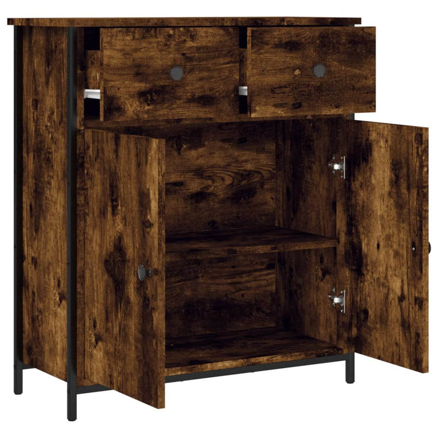 Dressoir 70X30X80 Cm Bewerkt Hout Gerookt Eikenkleurig