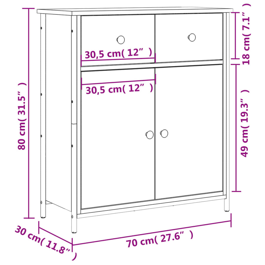 Dressoir 70X30X80 Cm Bewerkt Hout Gerookt Eikenkleurig