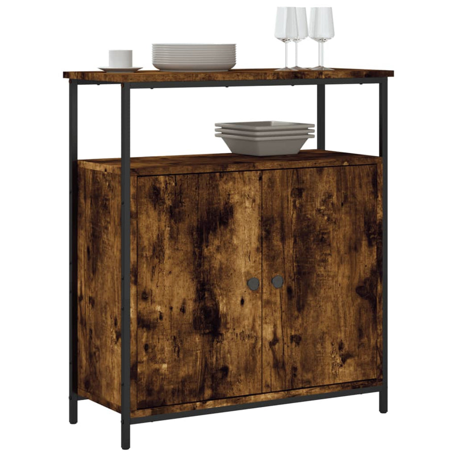 Dressoir 70X30X80 Cm Bewerkt Hout Gerookt Eikenkleurig