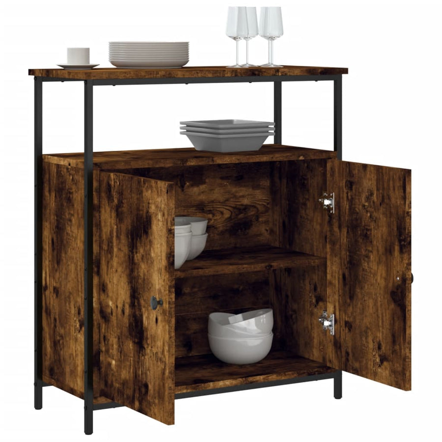 Dressoir 70X30X80 Cm Bewerkt Hout Gerookt Eikenkleurig