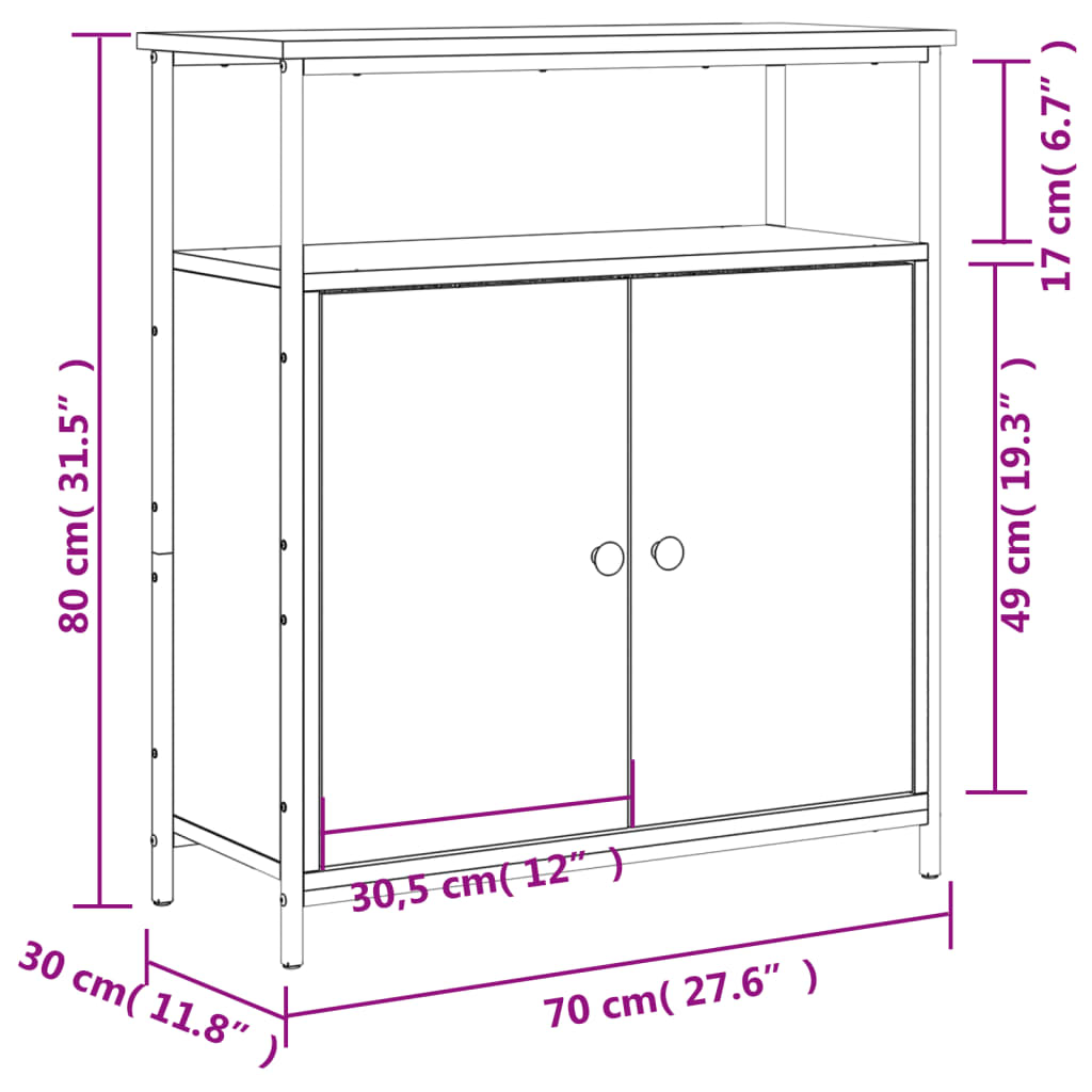 Dressoir 70X30X80 Cm Bewerkt Hout Gerookt Eikenkleurig