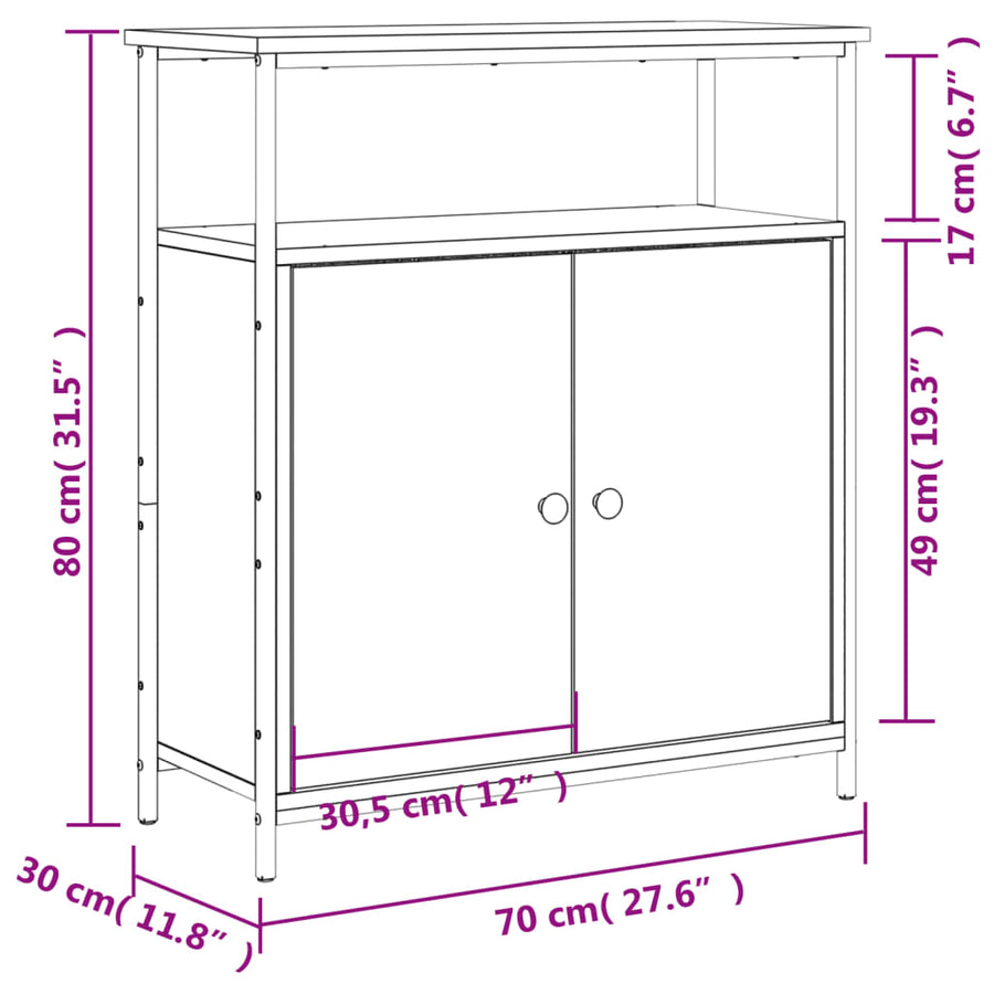 Dressoir 70X30X80 Cm Bewerkt Hout Gerookt Eikenkleurig