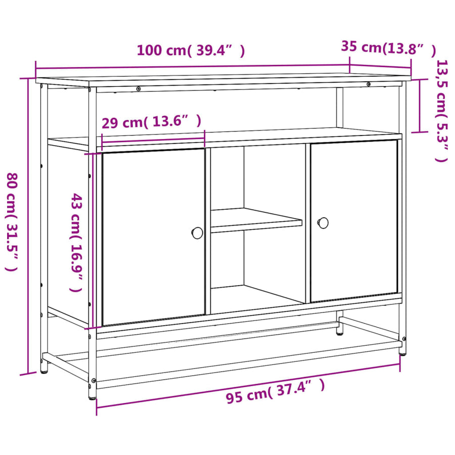 Dressoir 100X35X80 Cm Bewerkt Hout Grijs sonoma