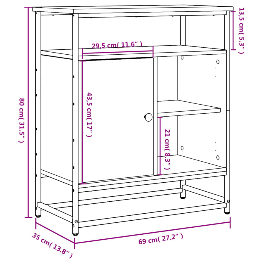 Dressoir 69X35X80 Cm Bewerkt Hout Sonoma Eikenkleurig