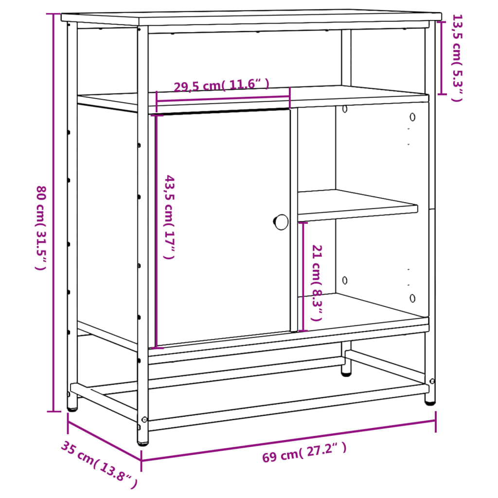 Dressoir 69X35X80 Cm Bewerkt Hout Grijs Sonoma Eikenkleurig