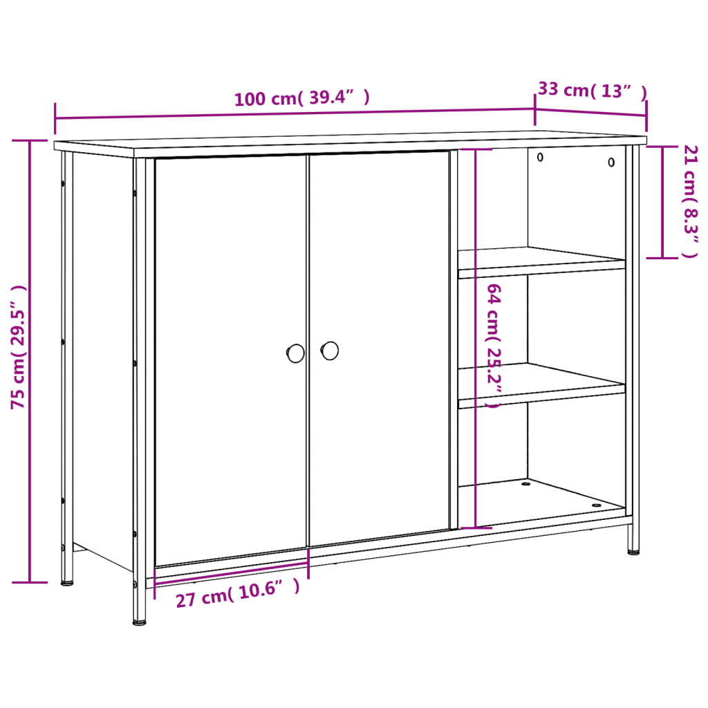 Dressoir 00X33X75 Cm Bewerkt Hout Kleurig Sonoma eiken