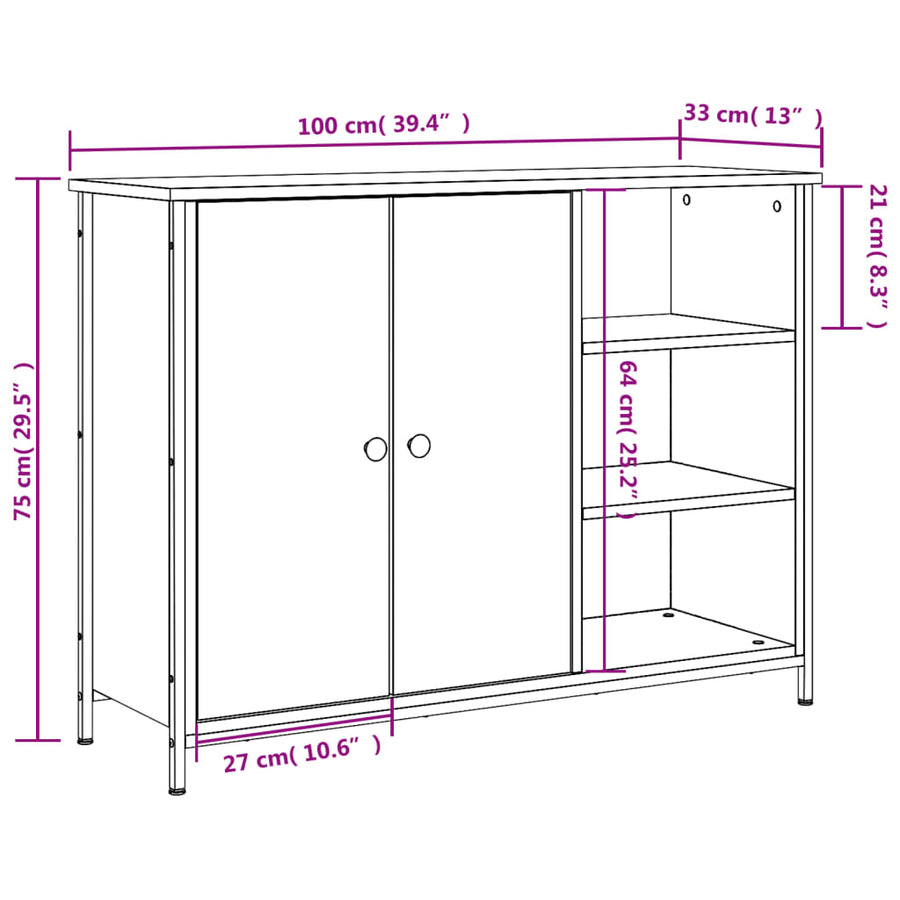 Dressoir 00X33X75 Cm Bewerkt Hout Kleurig Gerookt eiken