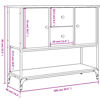 Dressoir 100X36X85 Cm Bewerkt Hout Gerookt Eikenkleurig