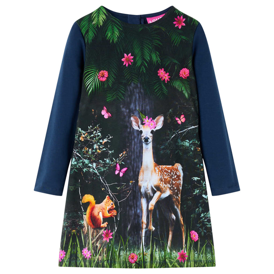 Kinderjurk met lange mouwen 104 marineblauw