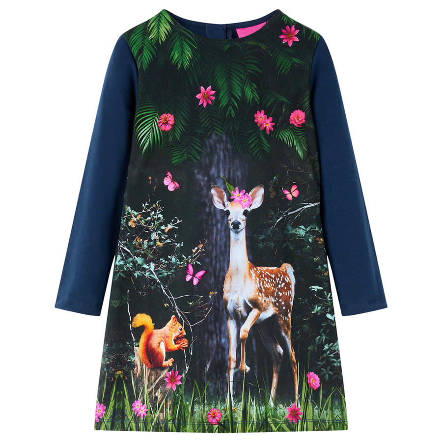 Kinderjurk met lange mouwen 128 marineblauw 128