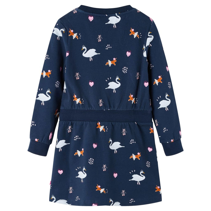 Kinderjurk met lange mouwen 128 marineblauw