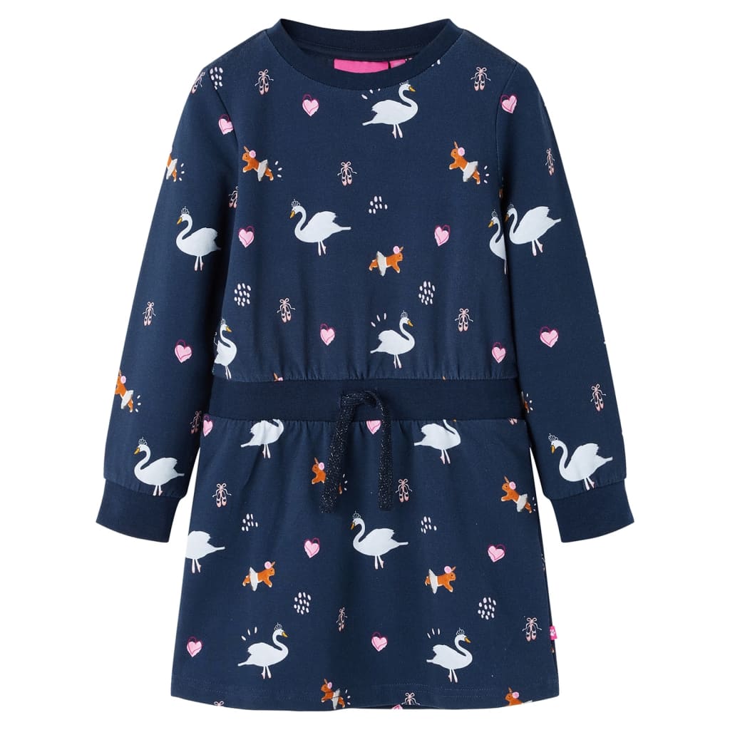 Kinderjurk met lange mouwen 140 marineblauw