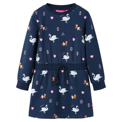 Kinderjurk met lange mouwen 140 marineblauw