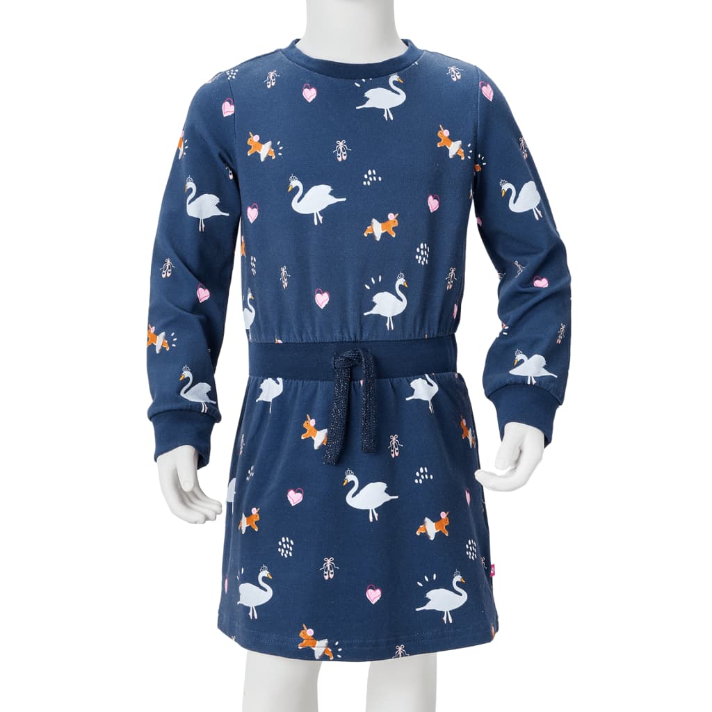 Kinderjurk met lange mouwen 140 marineblauw