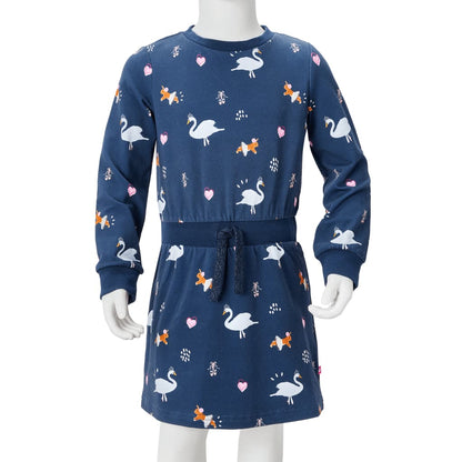 Kinderjurk met lange mouwen 140 marineblauw
