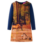 Kinderjurk marineblauw lange mouwen paardenprint