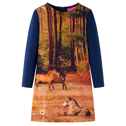 Kinderjurk met lange mouwen 128 marineblauw Marineblauw 128