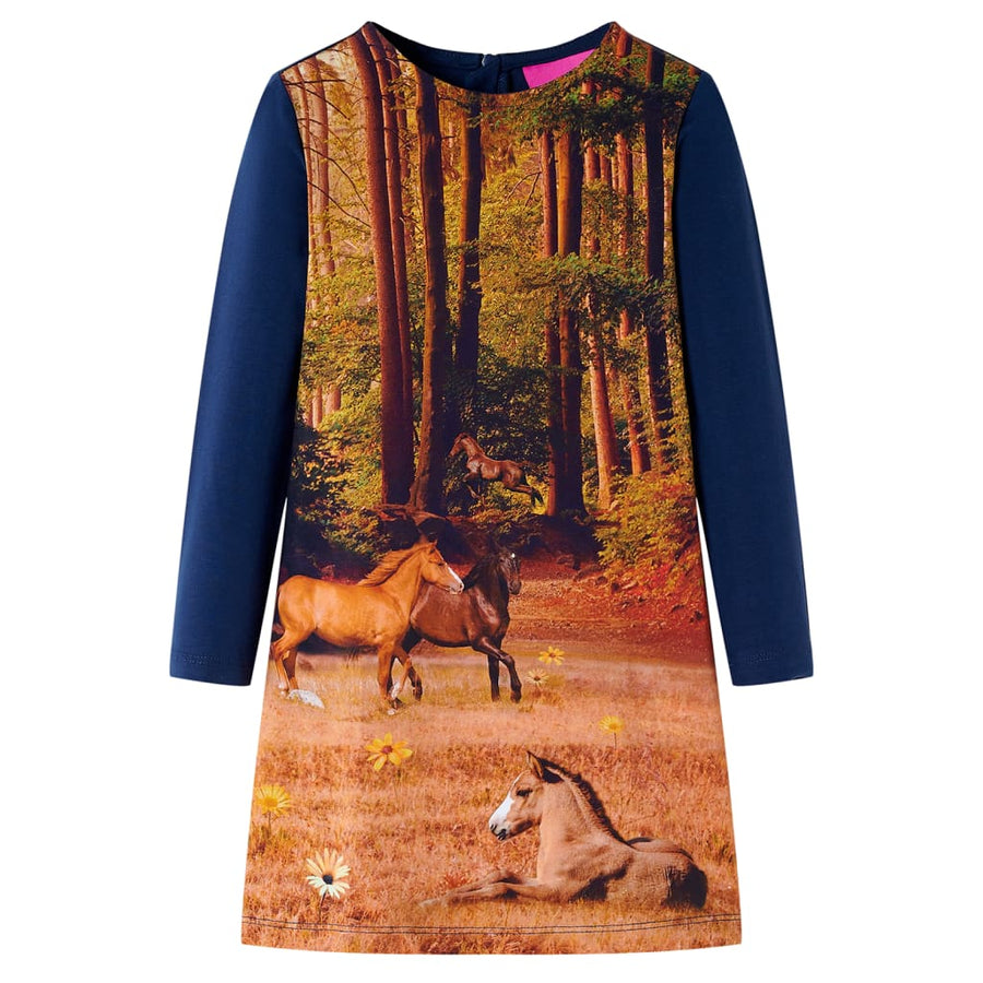 Kinderjurk met lange mouwen 128 marineblauw Marineblauw 128