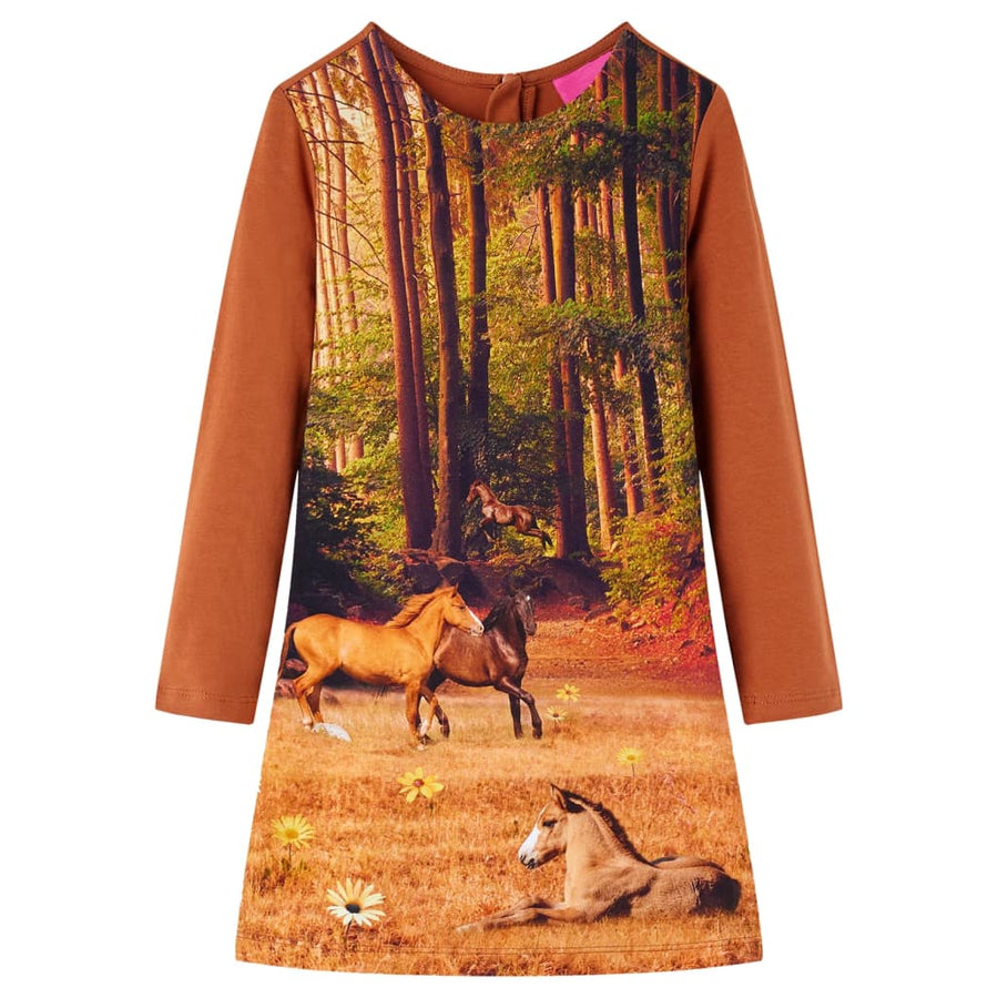 Kinderjurk met lange mouwen 116 cognackleurig Cognac
