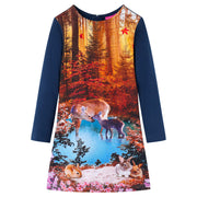 Kinderjurk marineblauw lange mouwen hertenprint 128
