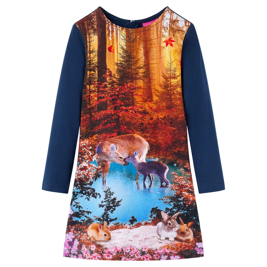 Kinderjurk met lange mouwen 128 marineblauw Marineblauw
