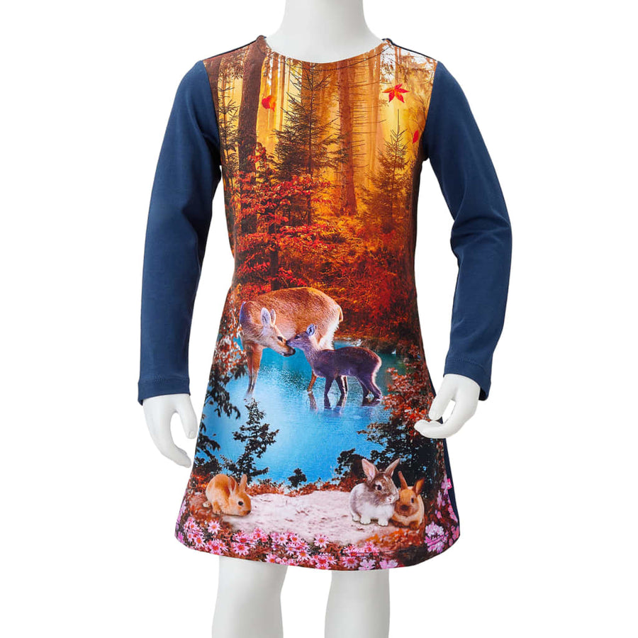 Kinderjurk met lange mouwen 128 marineblauw Marineblauw