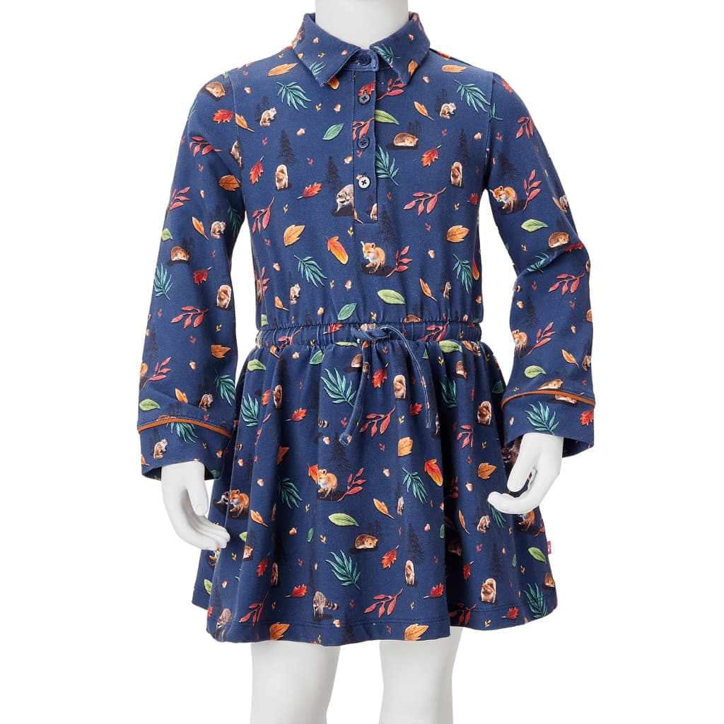 Kinderjurk met lange mouwen 104 marineblauw 104