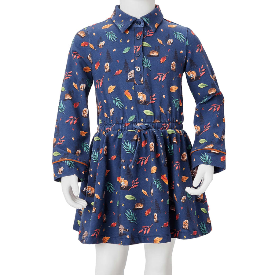 Kinderjurk met lange mouwen 104 marineblauw 104