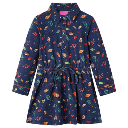 Kinderjurk met lange mouwen 140 marineblauw