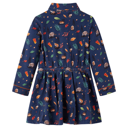 Kinderjurk met lange mouwen 140 marineblauw