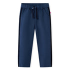 Kinderbroek marineblauw met zwarte bies maat 104