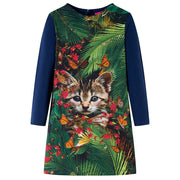 Kinderjurk lange mouwen 104 marineblauw katje