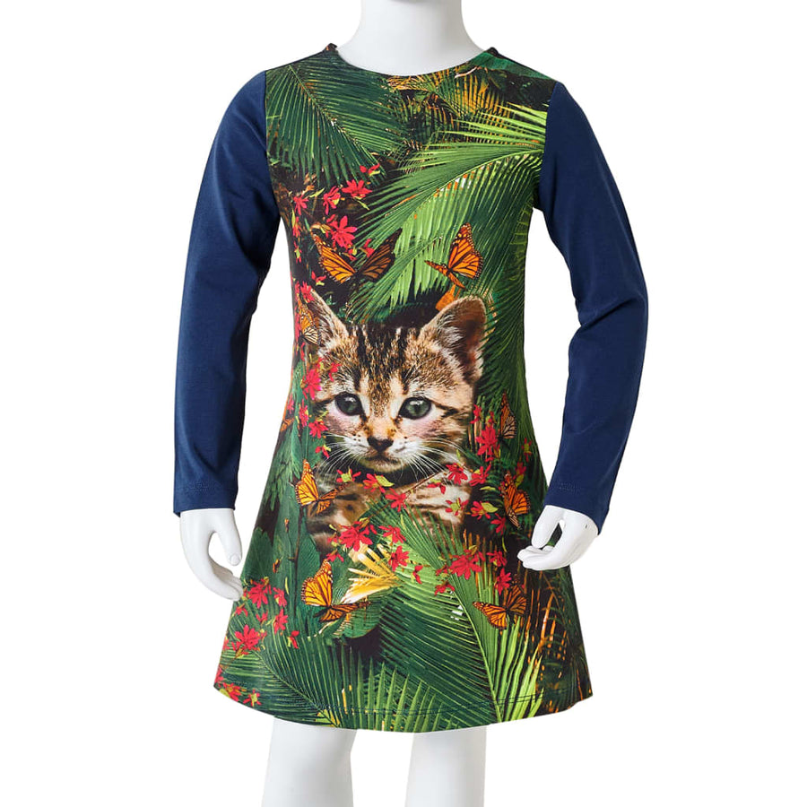 Kinderjurk met lange mouwen 104 marineblauw Marineblauw