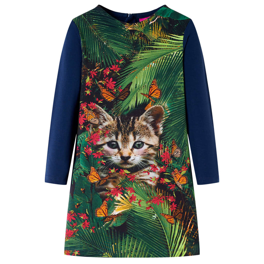 Kinderjurk met lange mouwen 128 marineblauw Marineblauw 128